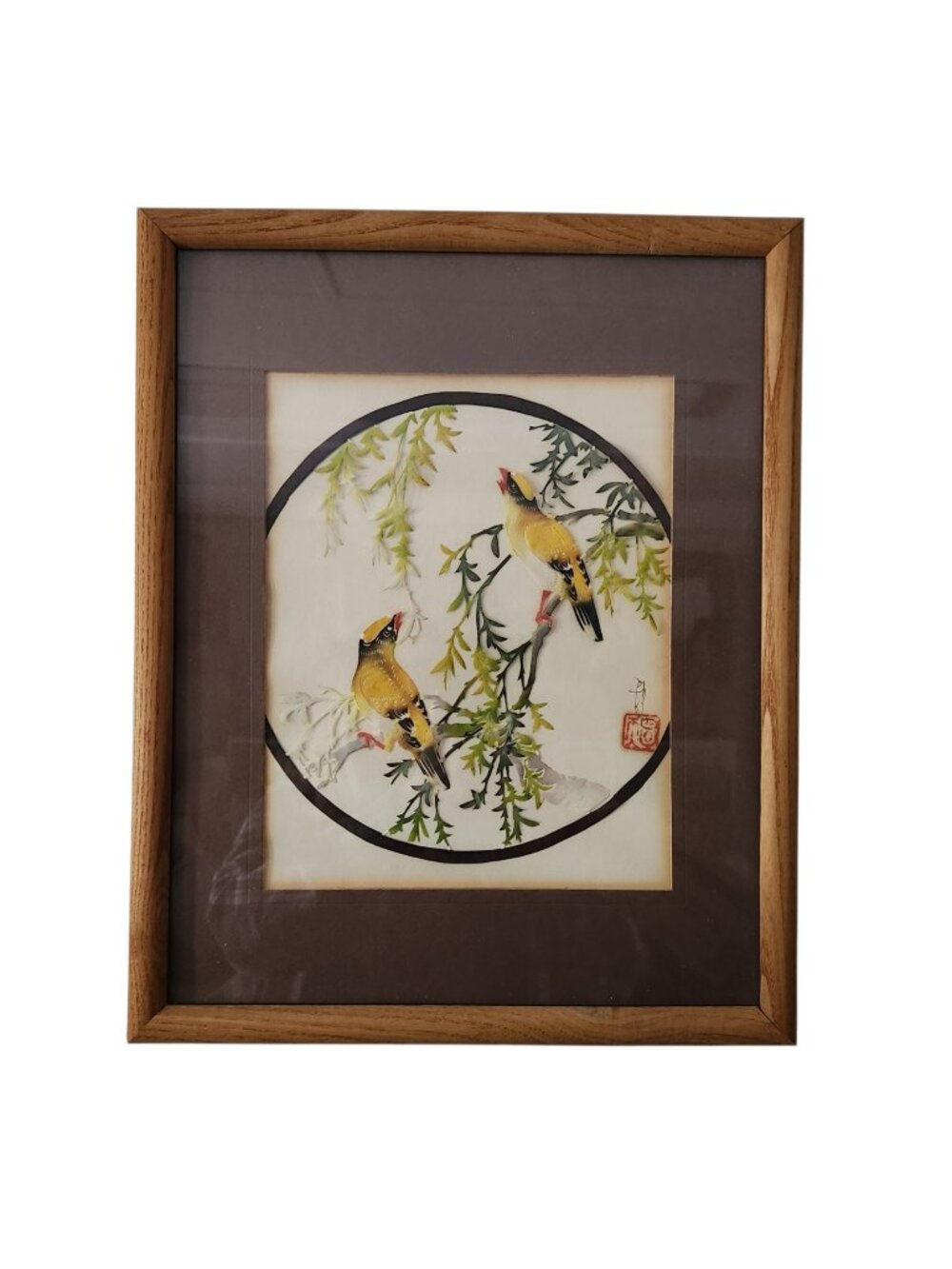Vintage Chinese Paper Cut Art Framed Bird Wall Decor Chinoiserie Shadowbox Asian